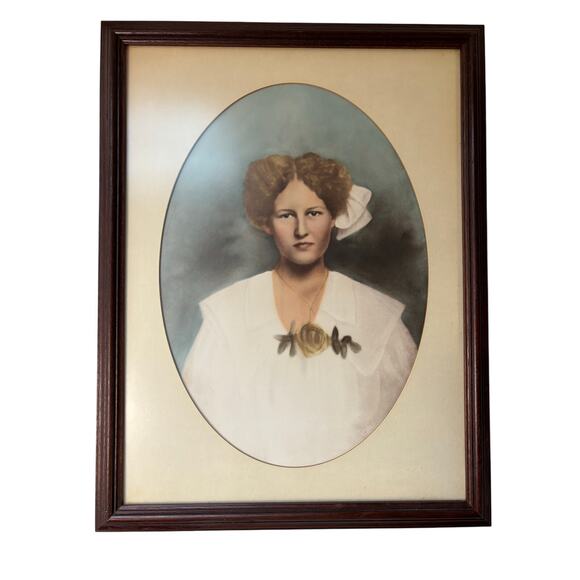 Hand Tinted Framed Photograph Young Woman Tennessee 19x15" w Frame - Picture 2 of 5